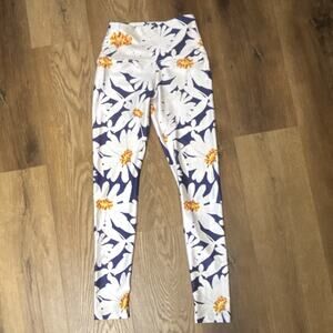 Pineapple Clothing Floral Ankle Leggings White Blue Yellow Women's XS